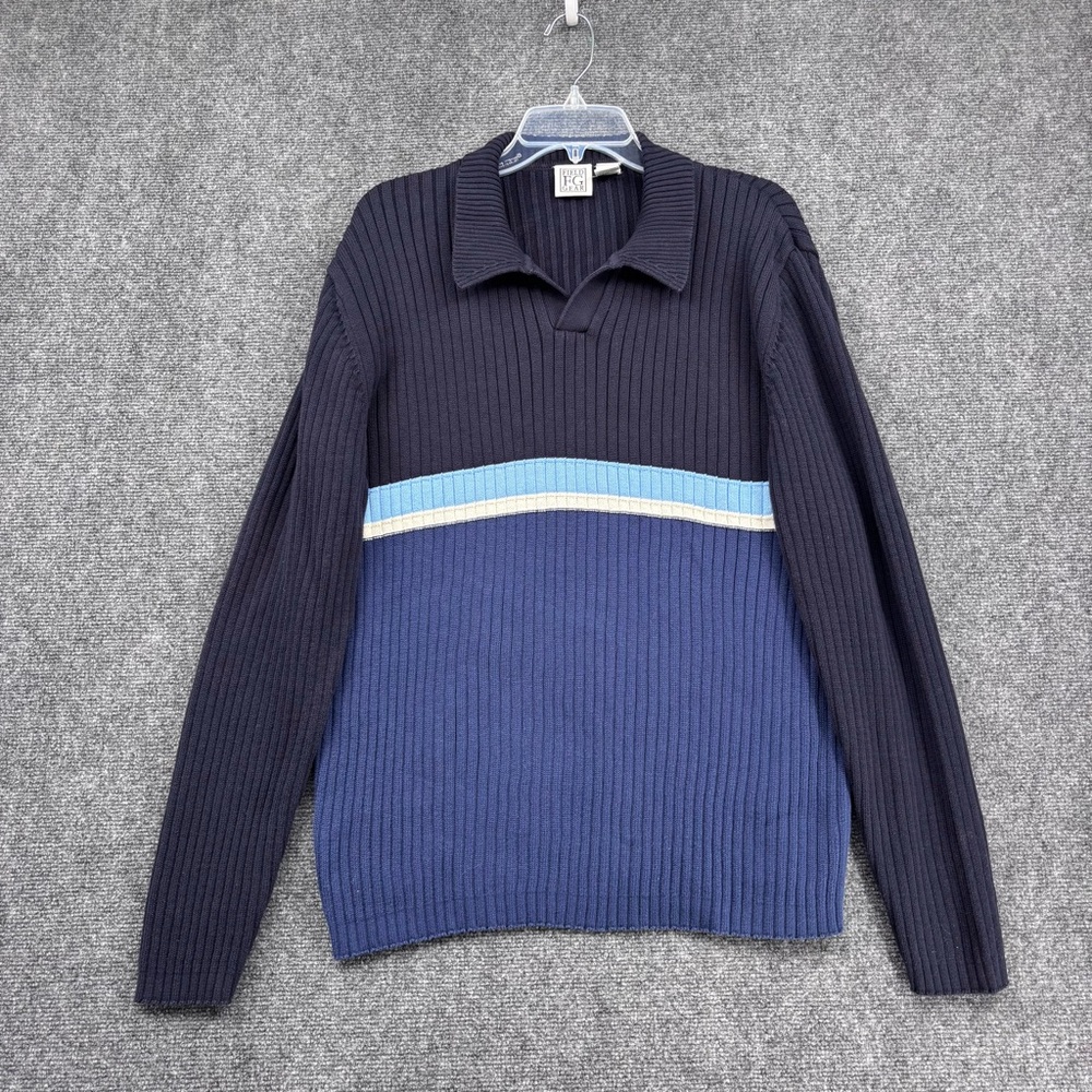 VTG Field Gear Blue Striped Collared Pull Over Sweater Men’s L Academia Preppy